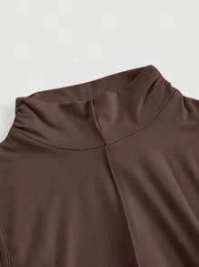 SHEIN MOD Vestido Longo Minimalista Sem Mangas de Gola Alta Liso Feminino, Uso Casual Diário - Castanho - Visão 3