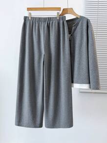 Plus Size Casual Patchwork Color Block 2 In 1 Sweatshirt & Pants Set, Autumn Fall Cloth For Women - Dark Grey - View 7