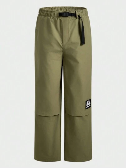 In My Nature Loose Fit byxor med raka ben för män med patchdekor, utomhuskläder