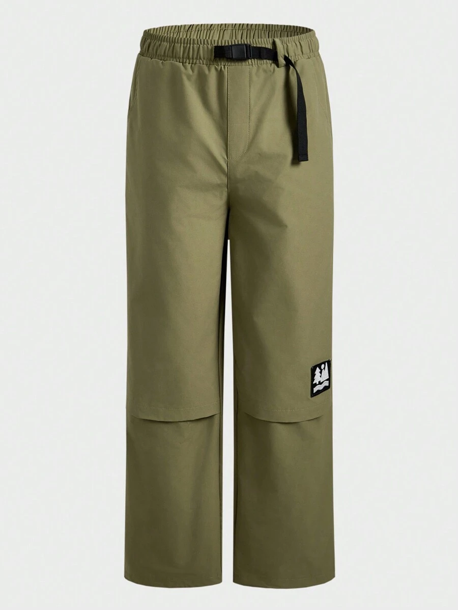 In My Nature Men's Straight Leg Loose Fit Pants With Patch Decor, Outdoor Wear - Khaki - View 1
