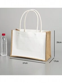 SHEIN 1 Pieza Bolsa de regalo de lona de yute, bolsa de tela de saco reutilizable para viajes diarios, organizador de almacenamiento, bolsa de compras. Bolsa de regalo DIY para bodas, Halloween, fiestas, festivales y pintura para regalos de días festivos, regreso a la escuela, Día de San Valentín - Blanco - Ver 5