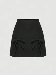 SHEIN MOD Bộ áo vest và váy mini trang trí nơ buộc phía trước phong cách nữ tính - màu đen - Xem 7