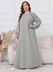 Al Najma Robe maxi en polaire oversize pour femmes avec boutons devant, manches longues, style simple et décontracté, patchwork