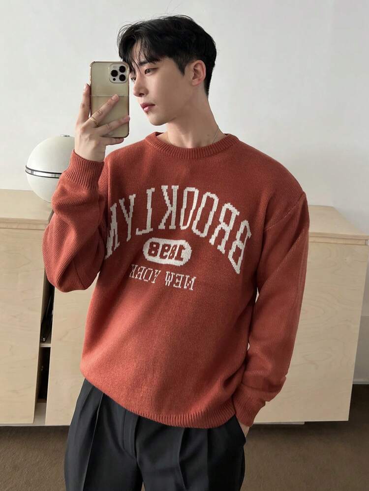 Men's Letter Print Casual Pullover Sweater,Fall Clothes