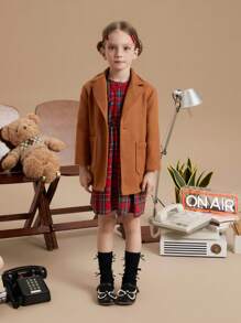 PrepCrw Young Boys Loose Fit Collegiate Style Brown Woven Jacket With Turndown Collar And Single-Breasted Design, Autumn/Winter - Khaki - View 3