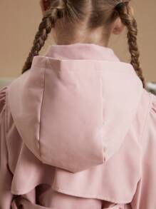 PrepCrw 年轻女孩学院风宽松单排扣连帽风衣，粉色，秋冬