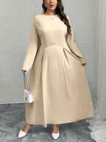 SHEIN Privé Plus Size Elegant Refined Romantic Party A-Line Waist Flared Long Sleeve Light Mini Dress, Fitted Waist Slimming, Autumn/Winter