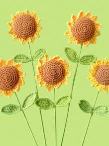 1 PIEZA 3 PIEZAS 6 PIEZAS 12 PIEZAS Ramo de girasoles tejido a mano para San Valentín, graduación, cumpleaños de la madre, decoración del hogar, Navidad, regalo festivo - Amarillo - Ver 7