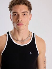 Musero Men Contrast Panel Ribbed Tank Top - Black - View 5
