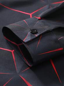 Manfinity Homme 男士休闲日常全身印花纽扣长袖衬衫，秋季 - 彩色 - 查看 7