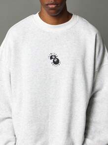 SUMWON Oversized Street Style Unisex Crew Neck Back Print Classic Logo Sweatshirt Luxury Casual Autumn Fall Winter Spring Essential - Grey - View 4