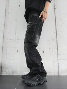 Manfinity EMRG Men's Plus Size Simple Pocket Design Casual Denim Jeans