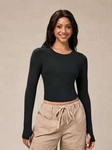 OutZeal Áo thun cổ tròn bó sát thoáng khí mềm mại như bơ tập yoga ngoài trời - màu đen - Xem 3