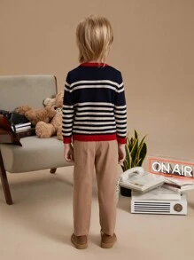 PrepCrw 年轻男孩字母条纹图案圆领宽松休闲长袖毛衣，秋冬 - 彩色 - 查看 2