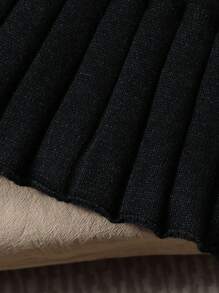 SHEIN Conjunto de 2 piezas para niña con jersey retro, jersey de cuello alto rosado y falda mini gris, atuendo de otoño