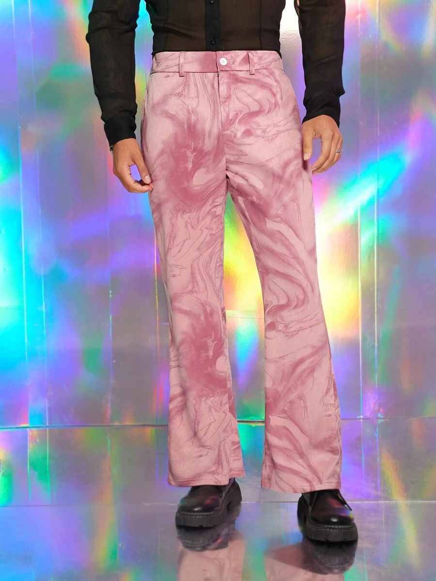 FeverCity Quần ống loe in họa tiết gợn sóng thời trang dành cho nam khi đi dã ngoại - Hồng - Xem 1