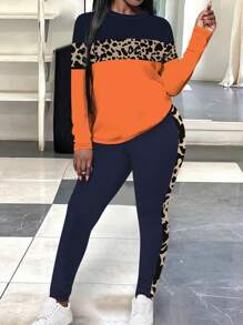 Maweii Bộ 2 món thường ngày họa tiết da báo cỡ lớn - màu đen - Xem 3