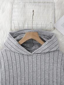 SHEIN Leap Crew 2pcs Teen Girls Casual Ribbed Knit Hooded Sweatshirt & Wide Leg Pants Set - Grey - View 7