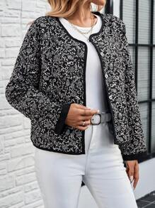 EMERY ROSE Abrigo corto de mujer con patrón floral en blanco y negro