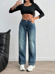 RueChic WOMEN STRAIGHT LOW WAIST JEANS - Medium Wash - View 5