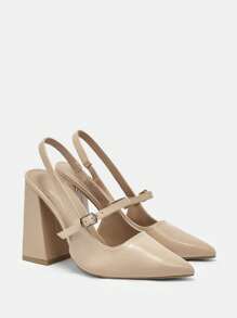 CUCCOO BIZCHIC Women's Fashion Apricot Chunky Heel Pointed Toe Strap Pumps, Simple Classic Spring Shoes Spring Break Easter For Christmas - Apricot - View 9