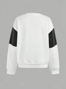 SHEIN Teen Girl Preppy, Back To School, Football, Sports, Fall Season Colorblock Letter Print Sweatshirt - White - View 2