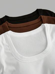 SHEIN EZwear 3 件装休闲简约女式修身加厚无缝长袖 T 恤，适合秋冬季 - 彩色 - 查看 8