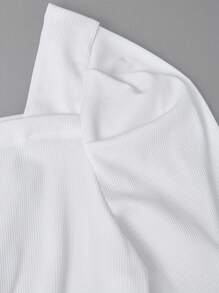 Áo thun cổ vuông tay bồng cho bé gái tuổi teen có nút trang trí và chân váy chữ A bằng vải nhung kẻ - Màu Khaki - Xem 6