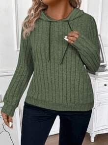 INAWLY Áo nỉ thể thao dài tay vải gân xanh có mũ trùm đầu cỡ lớn dành cho nữ, dệt kim mềm mại, mùa thu/đông - xanh quân đội - Xem 3