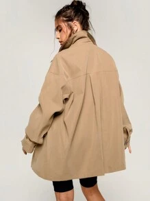 Athîral Barn Jacket-拼色领休闲风衣 秋冬女装卡其色翻领风衣 女装设计时尚百搭休闲风衣防风女装 Barnfit - 卡其色 - 查看 2