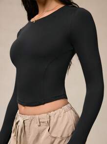 OutZeal Áo thun cổ tròn bó sát thoáng khí mềm mại như bơ tập yoga ngoài trời - màu đen - Xem 11