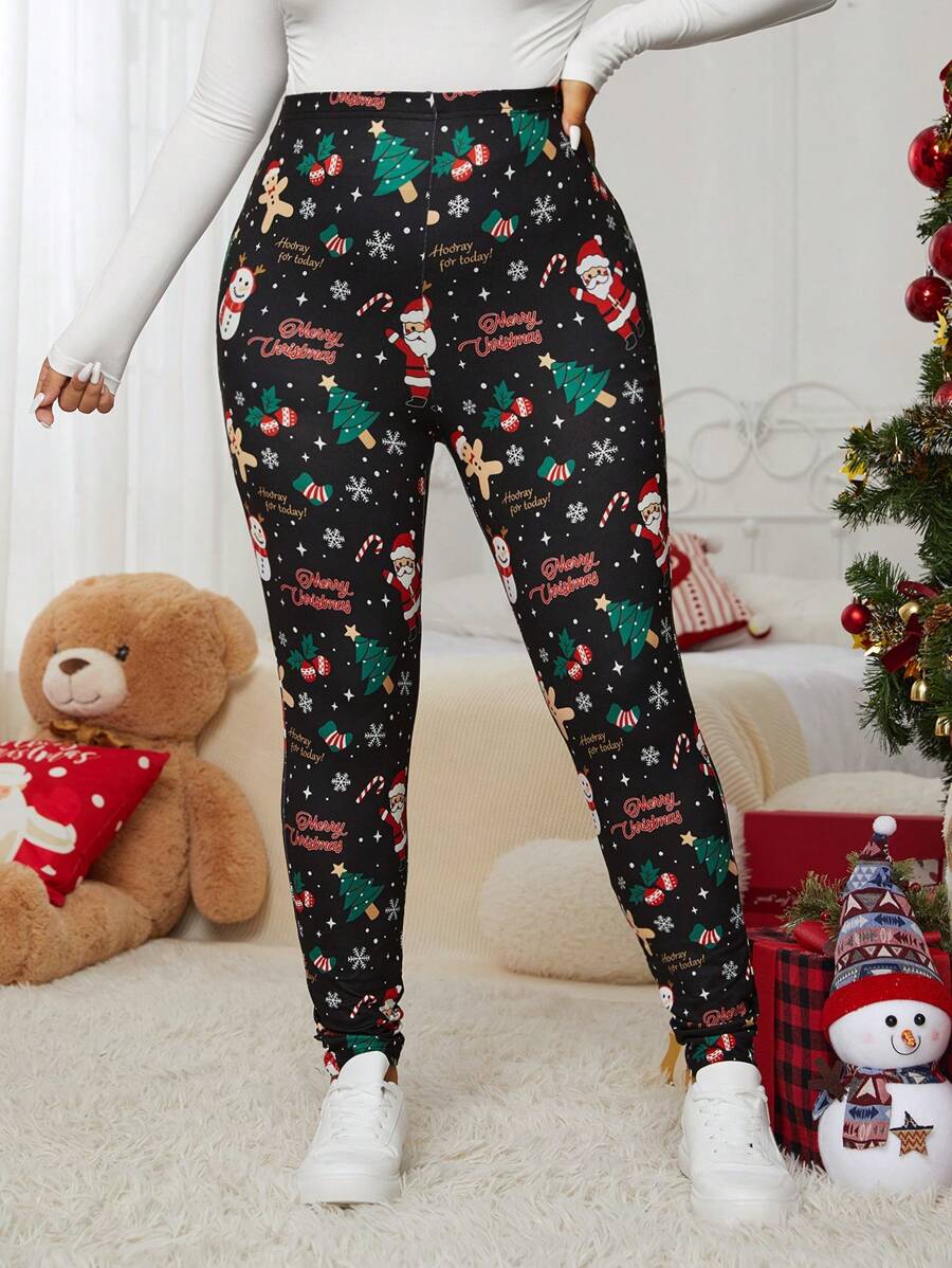 SHEIN EZwear Christmas Santa Claus, Gingerbread Man, Christmas Tree, Christmas Decorations, Christmas Snowman, Snowflake, Christmas Leggings