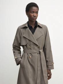 BizChic Women's Elegant Commuting Retro Plaid Trench Coat, & Christmas - Khaki - View 6