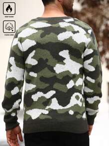 Manfinity Homme Jersey de cuello redondo casual con patrón de camuflaje de bloques de color para hombres, otoño/invierno