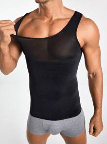 Camiseta de tirantes elástica de cuello redondo de verano para hombre, de ajuste ceñido y transpirable - Negro - Ver 6