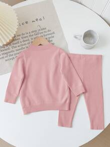 SHEIN Baby Girl Soft, Warm, Elastic All-Match Long Sleeve Sweater And Pants Set, Suitable For Daily Casual Wear, Home Or Outings