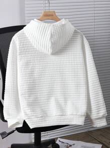 SHEIN 青少年男童休闲宽松舒适百搭logo装饰纽扣前襟卫衣，适合秋季、冬季、旅行和运动穿着。 - 白色 - 查看 3