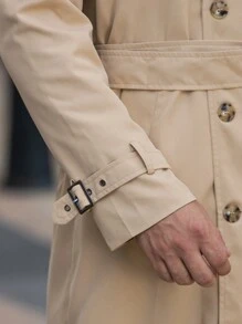 Manfinity Homme Abrigo de gabardina informal de doble botonadura con cuello de contraste para hombre, primavera otoño
