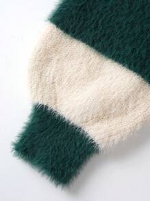 Chiquease 女士条纹图案圆领落肩长袖休闲套头毛衣，秋冬季针织衫 - 彩色 - 查看 4