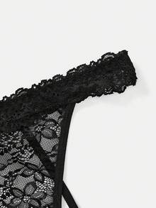 Women Solid Color Lace Hollow Sexy Lingerie Set - Black - View 5