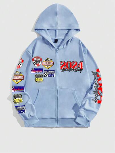 Street Life sweat-shirt à capuche casual à zip et imprimé lettre, style streetwear, manches longues, pour homme, automne