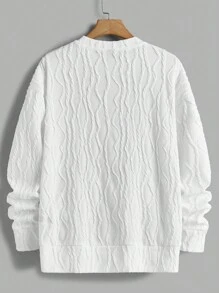 Manfinity VCAY 2 件男士针织休闲宽松长袖运动衫和抽绳腰直筒裤套装，年轻时尚，适合秋冬 - 白色 - 查看 8