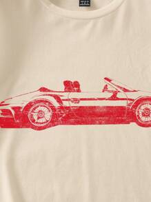 SHEIN EZwear Vintage Car Graphic Casual Loose Round Neck Short Sleeve Women T-Shirt, Suitable For Summer