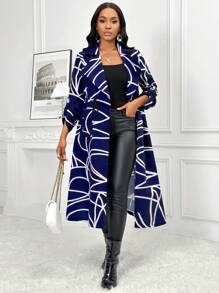 SHEIN Lady Giacca casual da donna con stampa blu, adatta per il pendolarismo - Blu Navy - Visualizzare 7