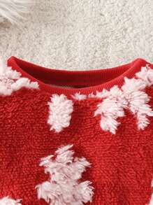 Baby Boy Family Matching Christmas Sweatshirt, Casual Santa Claus, Reindeer, Snowflake & Christmas Tree Allover Print Long Sleeve Pullover, Holiday Family Outfit - Red - View 5