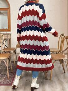 SHEIN LUNE Plus Size Front Button Long Sleeve Striped Casual Top, Daily Wear - Multicolor - View 2