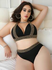 2 件大码亮片弹力抹胸文胸和内裤套装，无钢圈 - 彩色 - 查看 4