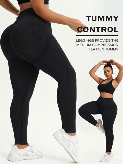 SHEIN Rhythm Era Plus Size Plain High Waist Seamless Sports Leggings Yoga Women Pants