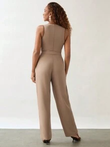 SHEIN Unity Women's Elegant Khaki Color Jumpsuit, Autumn/Winter - Khaki - View 2