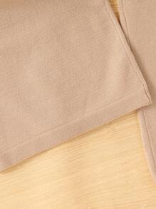 2pcs Tween Girl Geometric Pattern Raglan Sleeve Turtleneck Cape Sweater & Wide Leg Knit Pants Set - Khaki - View 4